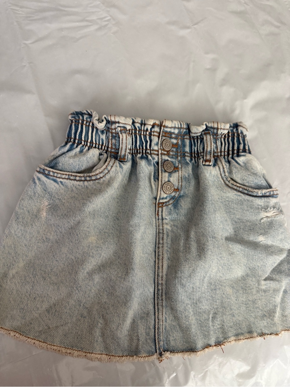 Zara Light Blue Denim Skirt with Paperbag Waist